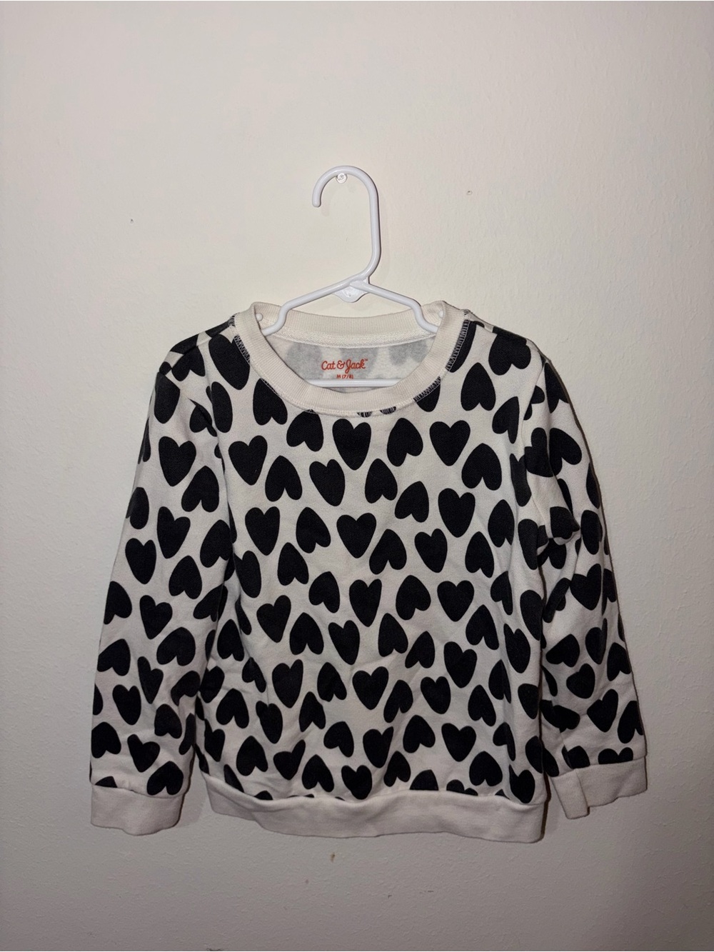 Cat & Jack Cream Sweater with Black Heart Pattern